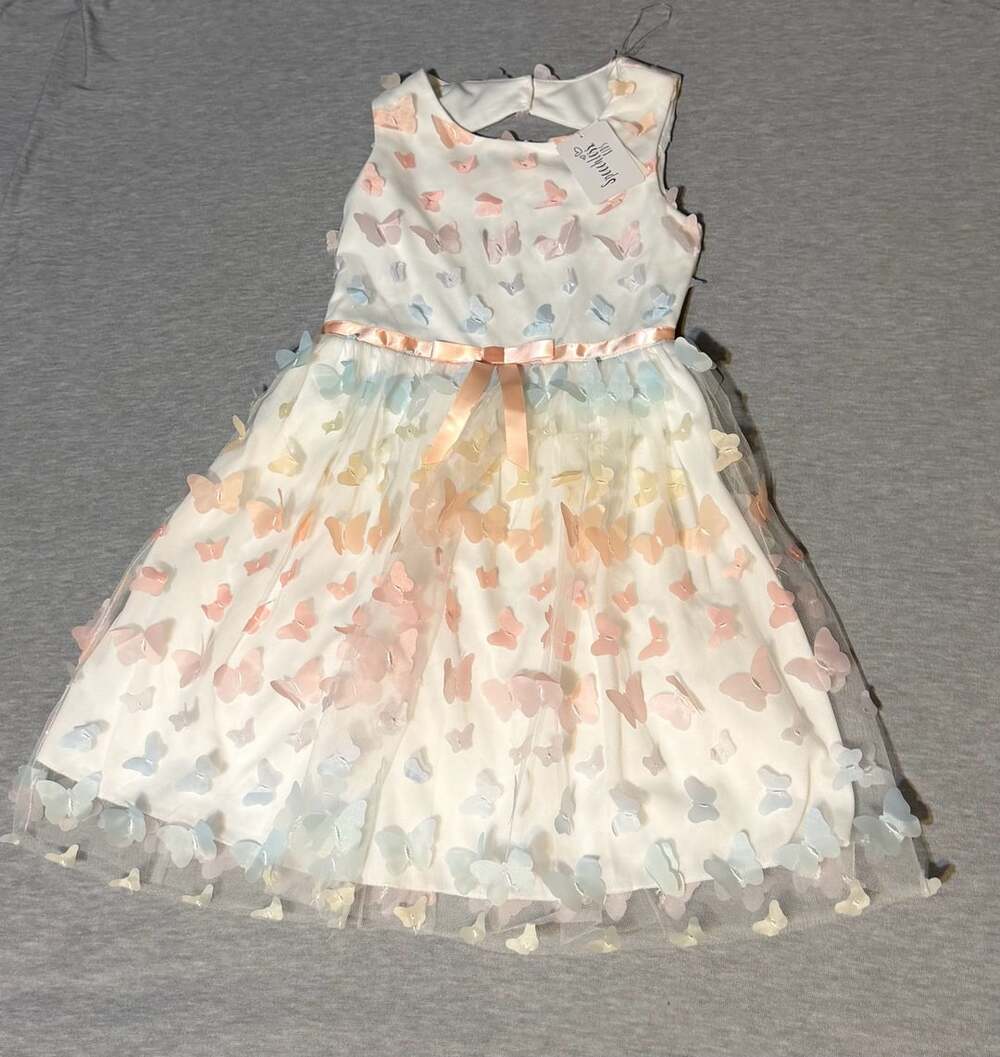 Speechless Girls Sleeveless 3D Butterfly Tulle Party Dress Pastel White